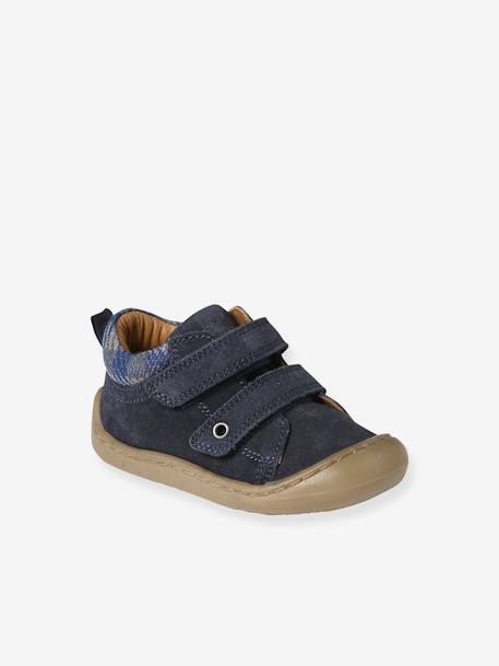 Pram Shoes in Soft Leather with Hook&Loop Strap, for Babies, Designed for Crawling blue+electric blue+navy blue 