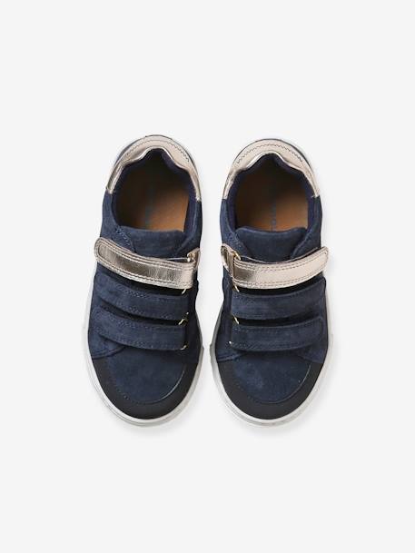 Hook-and-Loop Trainers in Leather for Girls black+brown+navy blue 