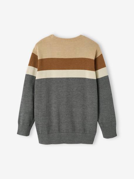 Striped Colourblock Jumper in Fine Knit for Boys BEIGE LIGHT SOLID WITH DESIGN+marl grey 