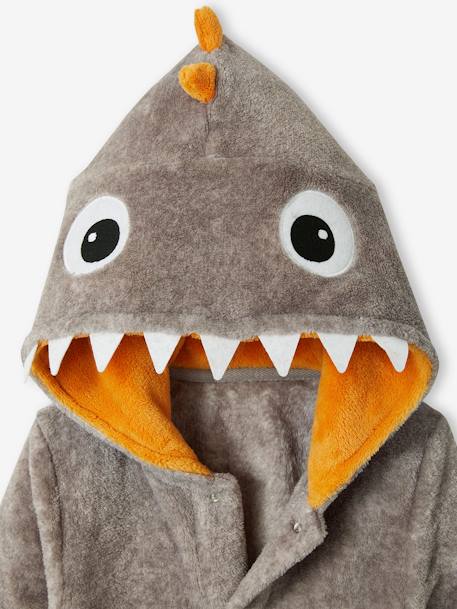 Dino Bathrobe in Plush Fabric for Boys marl grey 