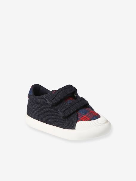 Hook&Loop Textile Trainers for Babies chequered blue+chequered grey 