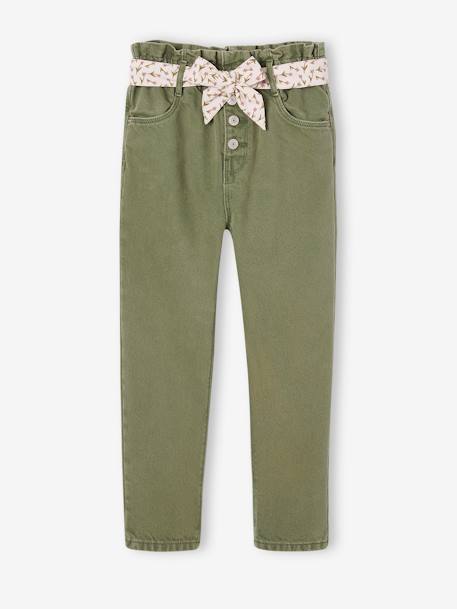 Paperbag Trousers & Floral Belt for Girls apricot+green+mauve 