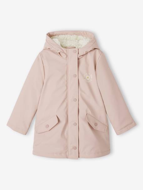 Raincoat with Sherpa Lining for Girls navy blue+pale pink 