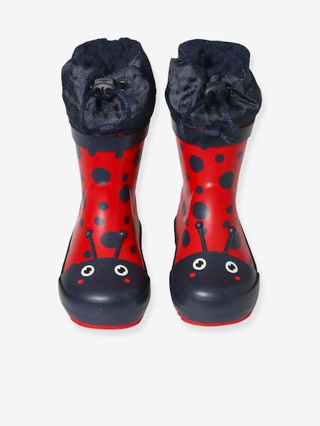 Printed Natural Rubber Wellies with Fur Lining, for Babies red 