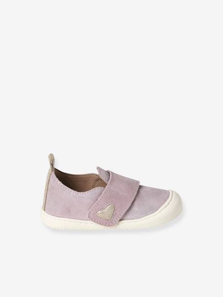 Indoor Shoes in Smooth Leather with Hook-&-Loop Strap, for Babies pale pink+printed pink+rose 