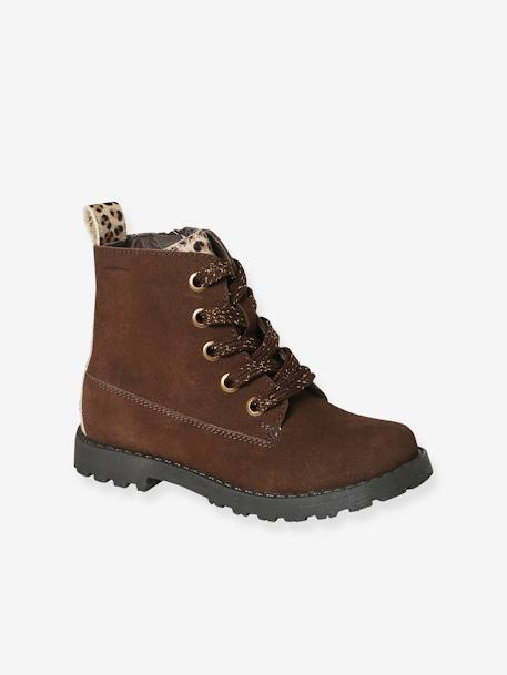 Leather Boots with Laces & Zip for Girls, Designed for Autonomy brown 