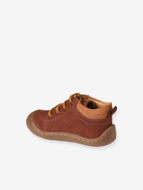 Pram Shoes in Soft Leather, with Laces, for Babies, Designed for Crawling ginger+set brown+white 