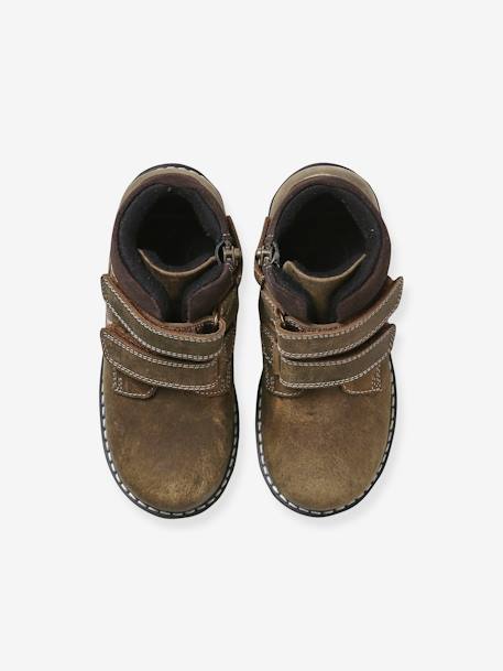 Hook&Loop & Zipped Leather Boots for Children, Designed for Autonomy khaki 