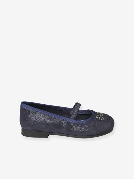 Leather Ballerina Pumps with Glitter for Girls, Designed for Autonomy navy blue 