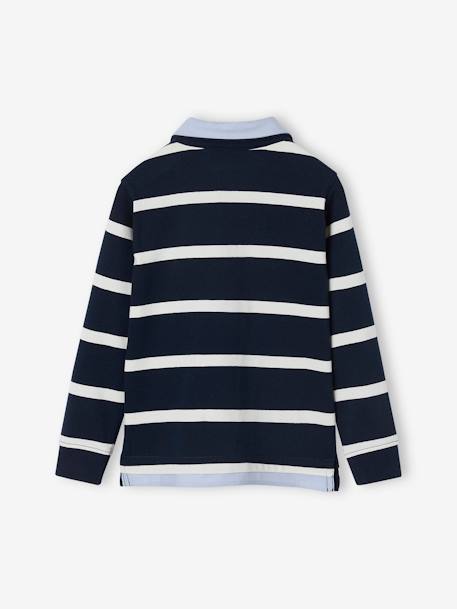 Striped 2-in-1 Effect Polo Shirt, for Boys navy blue+Red Stripes 