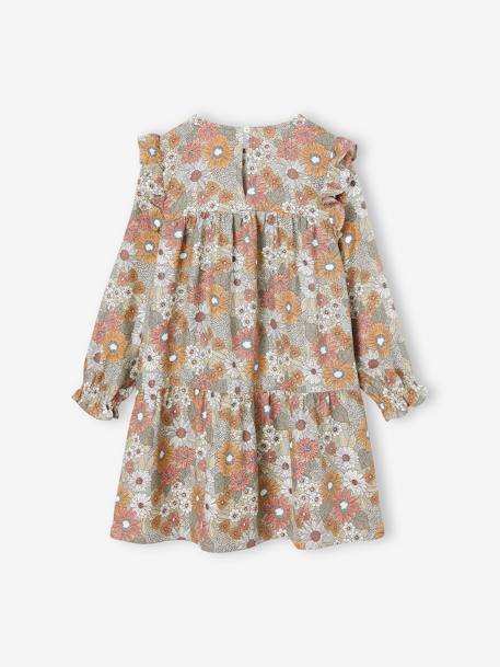 Frilly Dress with Floral Print for Girls aqua green+ecru+night blue+old rose 