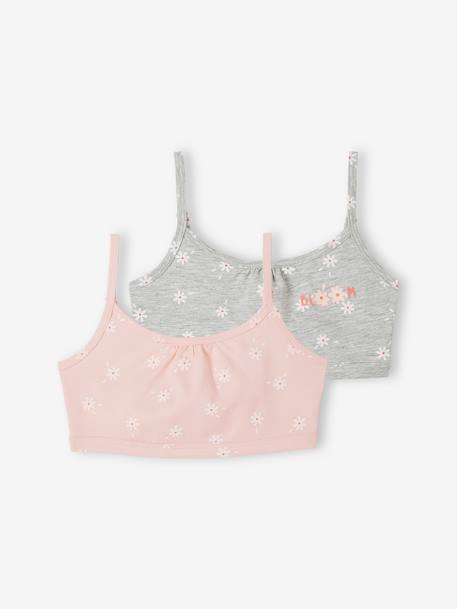 Pack of 2 Bras with Daisy Prints, for Girls marl grey 