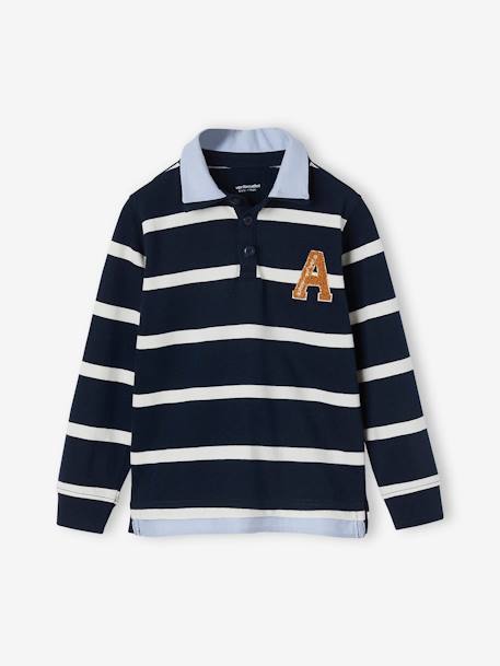 Striped 2-in-1 Effect Polo Shirt, for Boys navy blue+Red Stripes 