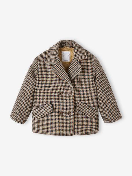 Coat in Woollen Checks & Sherpa Lining for Girls chequered beige 