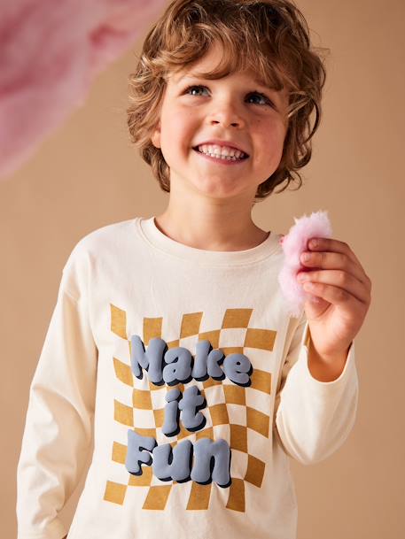 Jumper with Message & Print in Puff Ink, for Boys ecru 