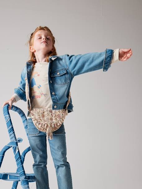 Denim Jacket with Pop Flowers Animation on the Back for Girls stone 