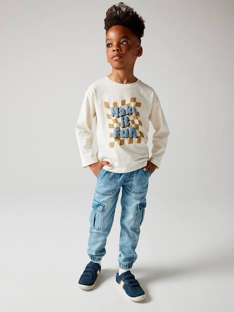 Jumper with Message & Print in Puff Ink, for Boys ecru 