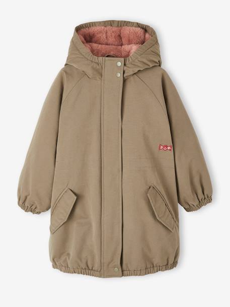 Hooded Parka with Faux Fur Lining for Girls khaki 