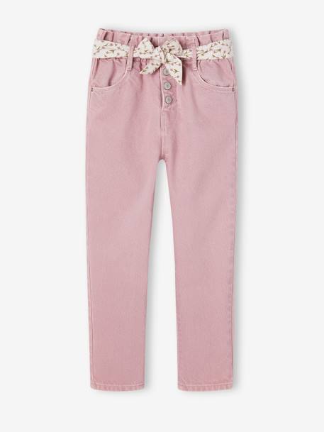 Paperbag Trousers & Floral Belt for Girls apricot+green+mauve 