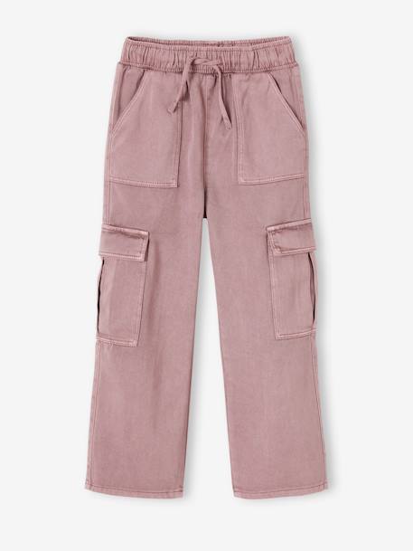 Easy-to-Slip-On Cargo Trousers for Girls mauve+pearly grey 