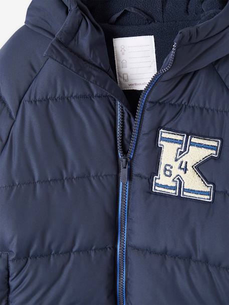 College-Style Padded Jacket with Polar Fleece Lining for Boys fir green+navy blue 