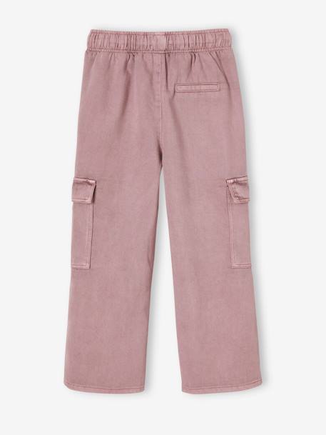 Easy-to-Slip-On Cargo Trousers for Girls mauve+pearly grey 