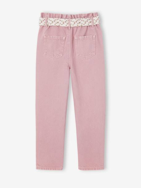 Paperbag Trousers & Floral Belt for Girls apricot+green+mauve 