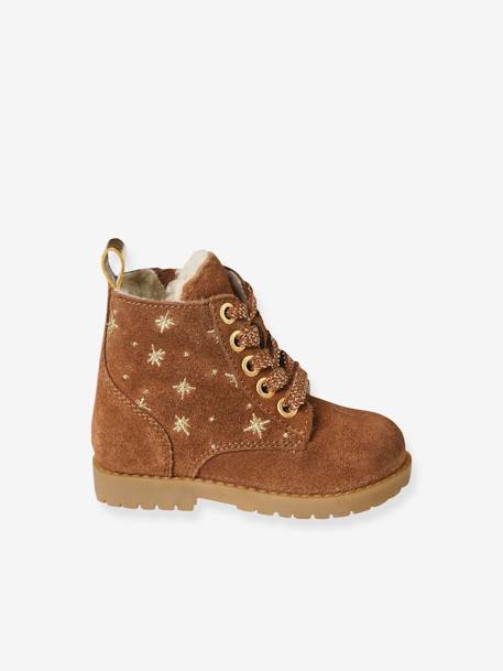 Furry Leather Boots with Laces & Zips for Babies camel 