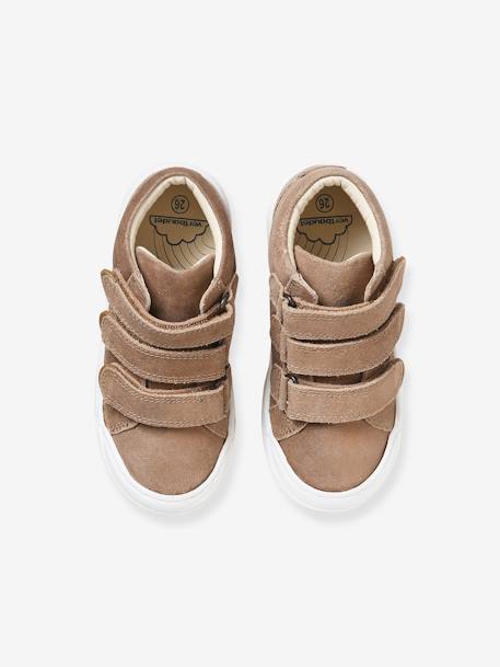 Hook-and-Loop Leather Trainers for Girls, Designed for Autonomy gold+golden beige+navy blue 