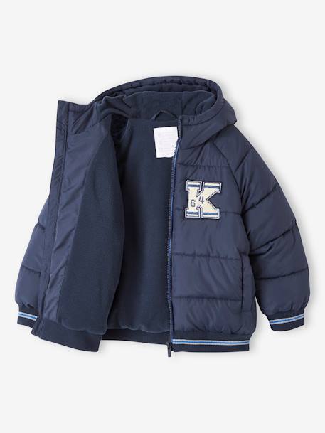 College-Style Padded Jacket with Polar Fleece Lining for Boys fir green+navy blue 