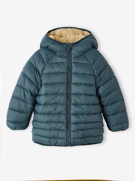 Reversible Hooded Jacket, Padded & in Sherpa, for Boys fir green 
