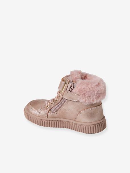 Fur-Lined Trainers with Laces, Hook & Loop Strap & Zip, for Babies nude pink 