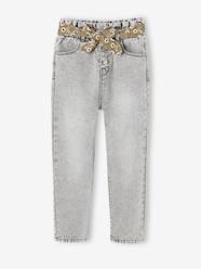 -Paperbag Jeans + Floral Belt, for Girls