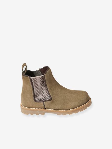 Leather Boots with Zip & Elastic for Babies khaki 