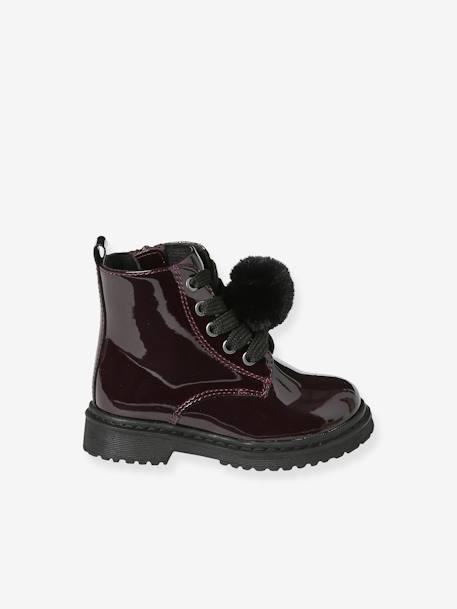 Patent Boots with Laces & Zip, for Babies bordeaux red 