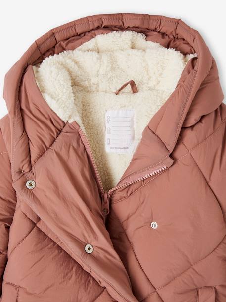 Padded Coat with Hood & Sherpa Lining for Girls blush 