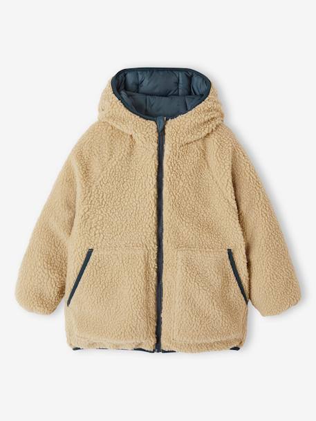 Reversible Hooded Jacket, Padded & in Sherpa, for Boys fir green 