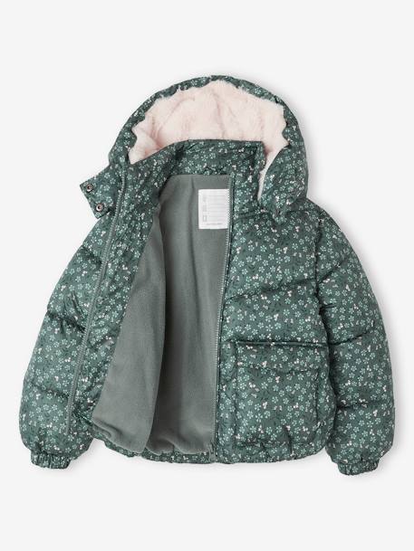 Printed Jacket with Hood & Polar Fleece Lining for Girls printed brown+printed green 