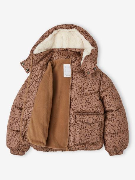 Printed Jacket with Hood & Polar Fleece Lining for Girls printed brown+printed green 