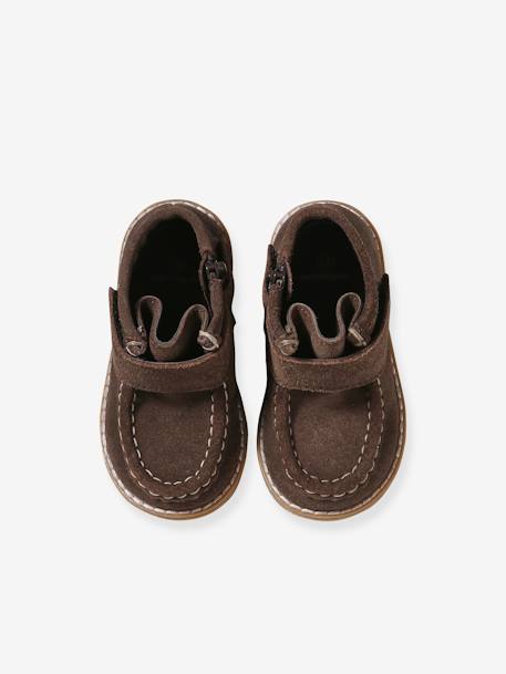 Leather Ankle Boots with Hook&Loop & Zips for Babies brown 