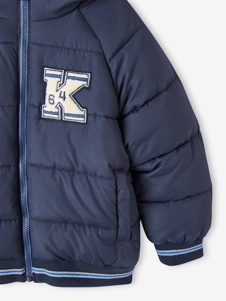 College-Style Padded Jacket with Polar Fleece Lining for Boys fir green+navy blue 