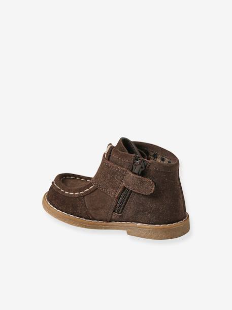 Leather Ankle Boots with Hook&Loop & Zips for Babies brown 