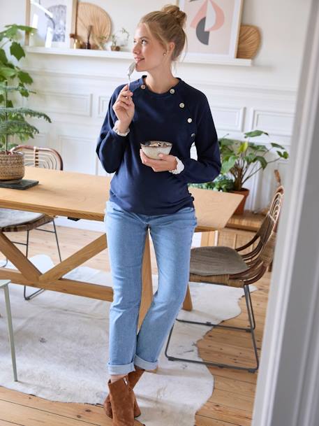 Fleece Sweatshirt, Maternity & Nursing Special BROWN LIGHT SOLID+navy blue 