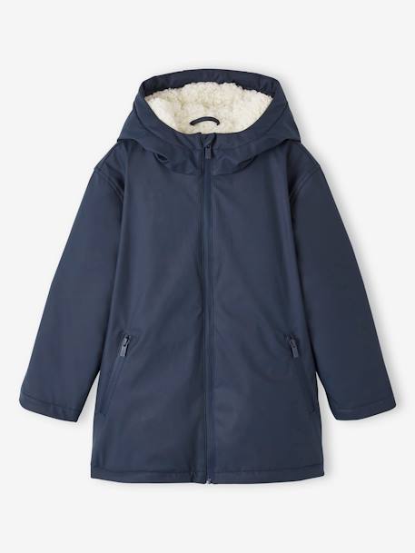 Raincoat with Hood & Sherpa Lining for Boys night blue 