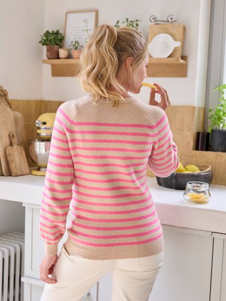 Striped Grandad-Style Jumper, for Maternity & Nursing rose beige 