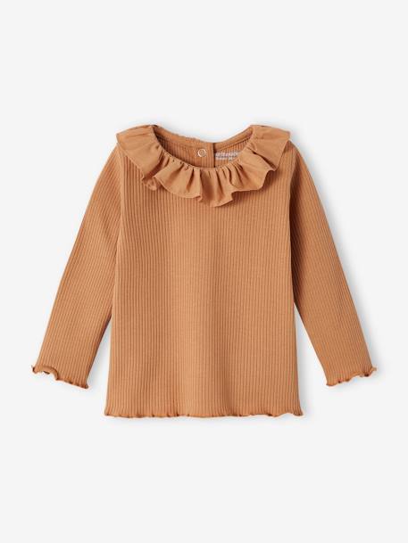 Wide Neck Rib Knit Top for Babies caramel+old rose 