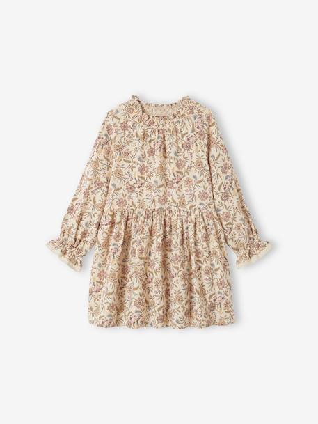 Floral Cotton Gauze Dress for Girls printed beige 