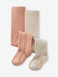 -Pack of 2 Pairs of Cable-Knit Tights for Baby Girls