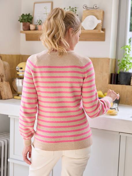 Striped Grandad-Style Jumper, for Maternity & Nursing rose beige 