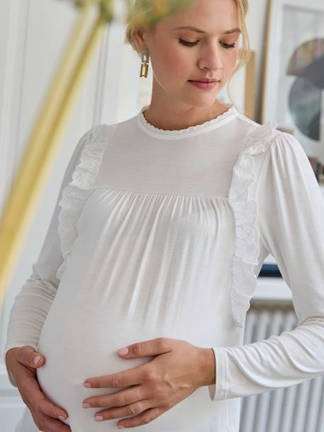 Blouse with Broderie Anglaise Ruffles for Maternity ecru 